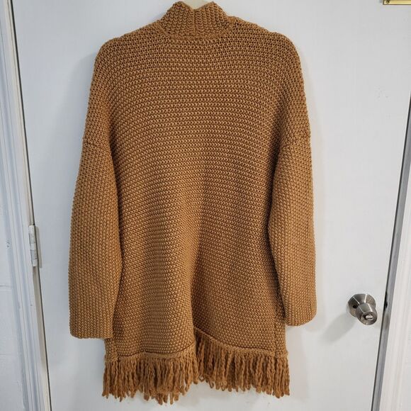 J JILL Dreamer Cardigan Womens L Saffron Wool Blend Open Longline Fringe Hem - Picture 5 of 10